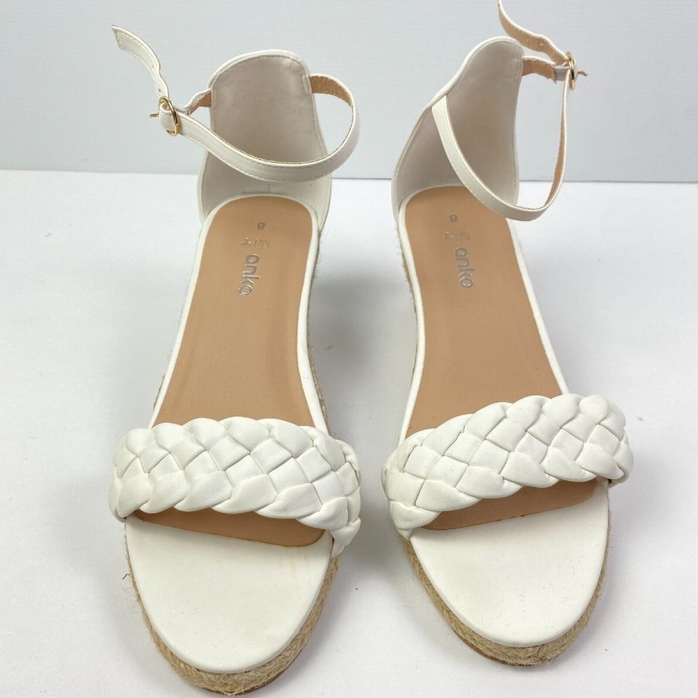 BNWOT Anko Wedges Size 8 White Braided 7cm high Strappy - Picture 2 of 10